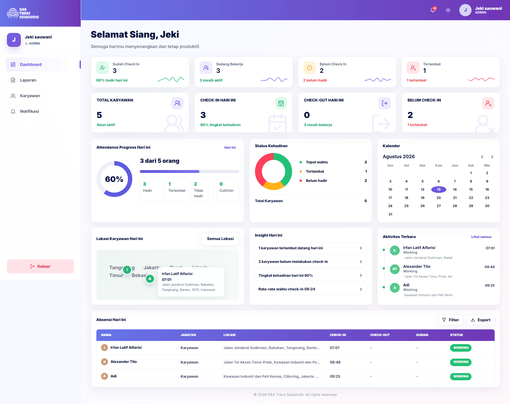 Hadirly dashboard preview